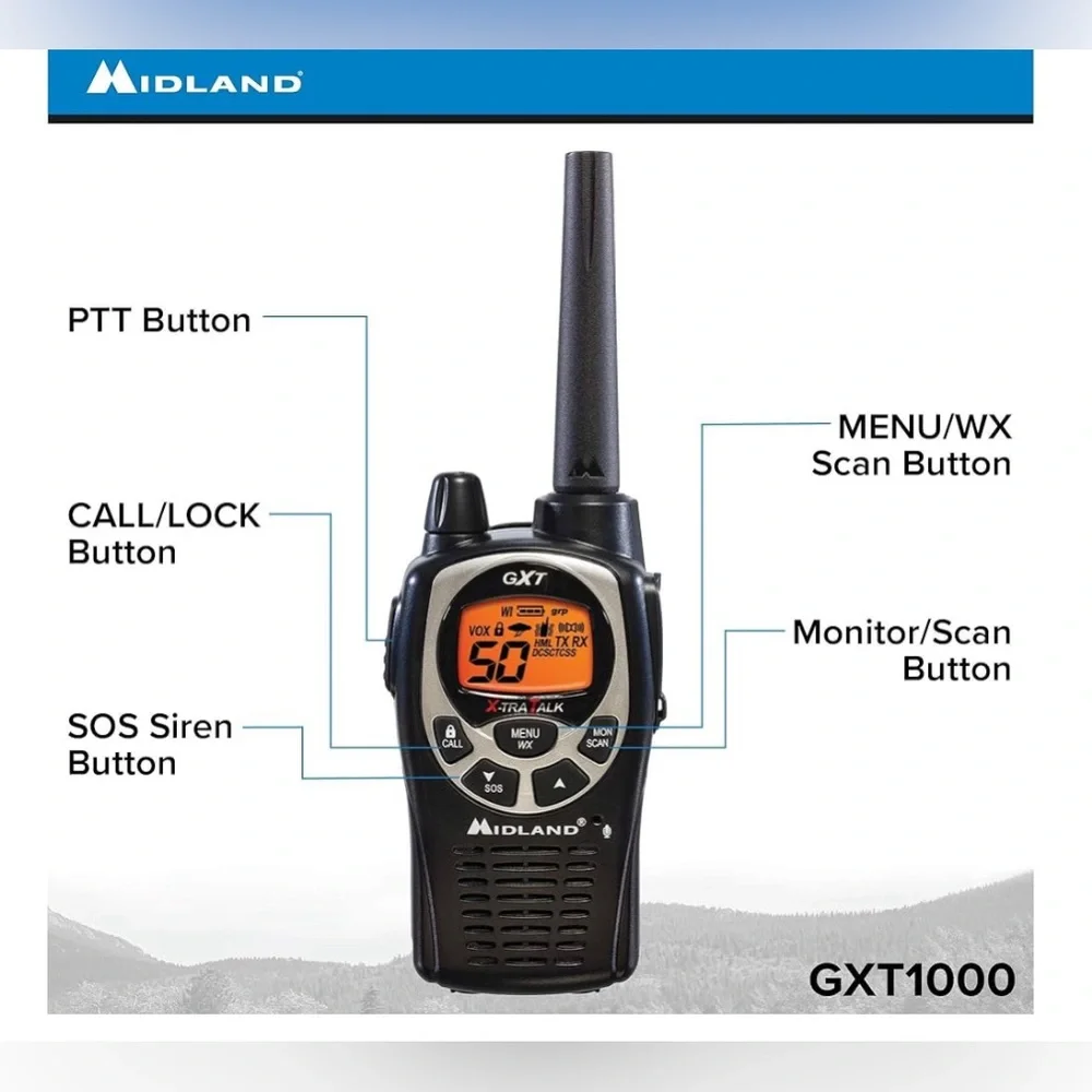 Midland GXT1000VP4 50 Channel GMRS Two-Way Radio - Up to 36 Mile - Picture 2 of 5